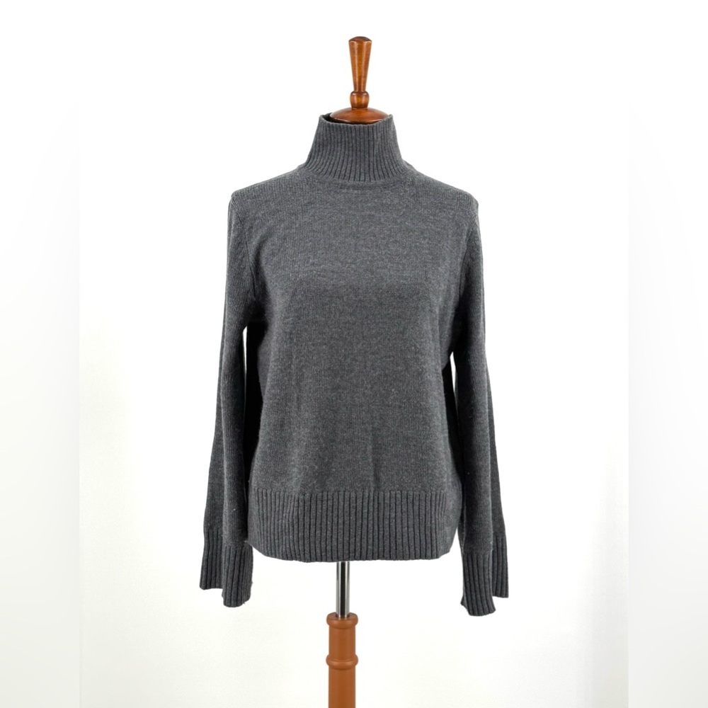 Halston Gray Exta Fine Merino Wool Wide Sleeve Sweater Size L